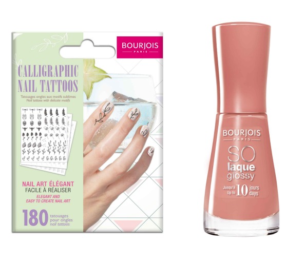 Calligraphic Nail Tattoos Dhs51 Bourjois and So Laque So Glossy Polish in Tombee a Pink Dhs40 Bourjois