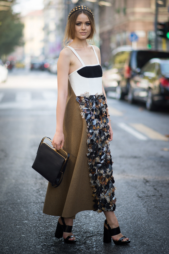 Creative mind and founder of Kayture, Kristina Bazan wearing a dress from Marni 