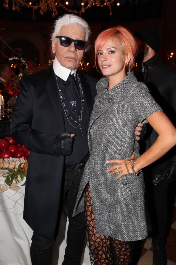 Karl Lagerfeld with Lilly Allen at the Chanel Metiers d'Art Collection in Salzburg