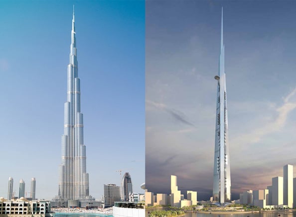 A comparison of artchitect Adrian Smith's Burj Khalifa and Kingdom Tower.
