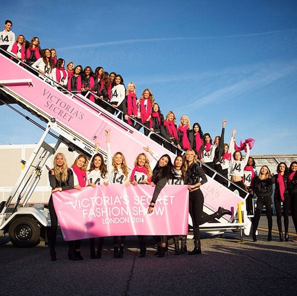 Victoria's Secret models boarding their branded jet