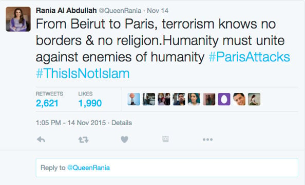 Queen Rania Speaks Out After Paris and Beirut Attacks