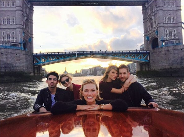Taylor Swift and Calvin Harris with celeb pals Gigi Hadid, Karlie Kloss and Joe Jonas on a London cruise boat