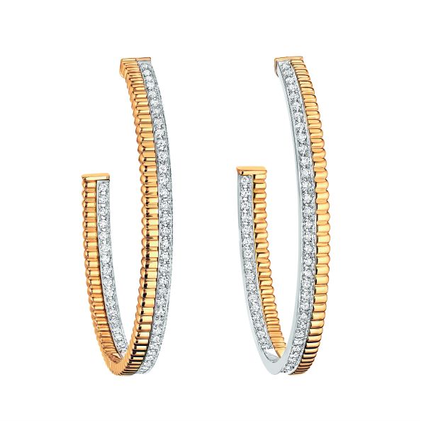 Quatre Radiant Edition Hoop Earrings in yellow and white gold and pavé diamonds, POA, Boucheron