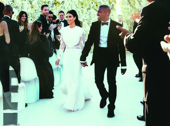 Kim Kardashian on her wedding day with husband Kanye West