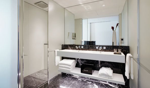 The spacious marble bathrooms