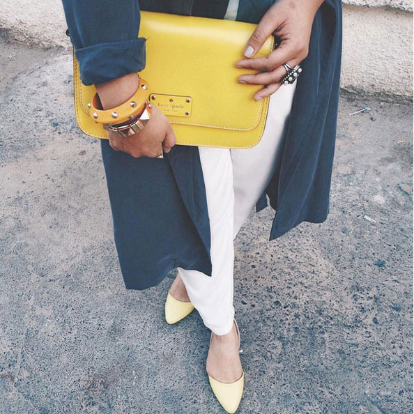 @zhijaab matches her Valentino bag to her shoes in sugary yellow shades
