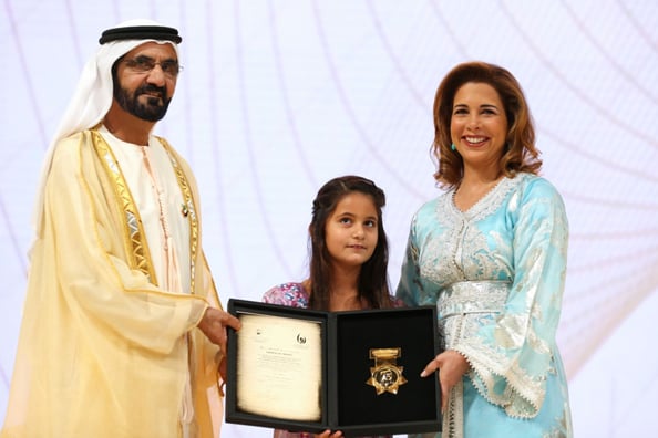 Sheikh Mohammed Bin Rashid Al Maktoum presents Princess Haya with the Local Sports Personality award