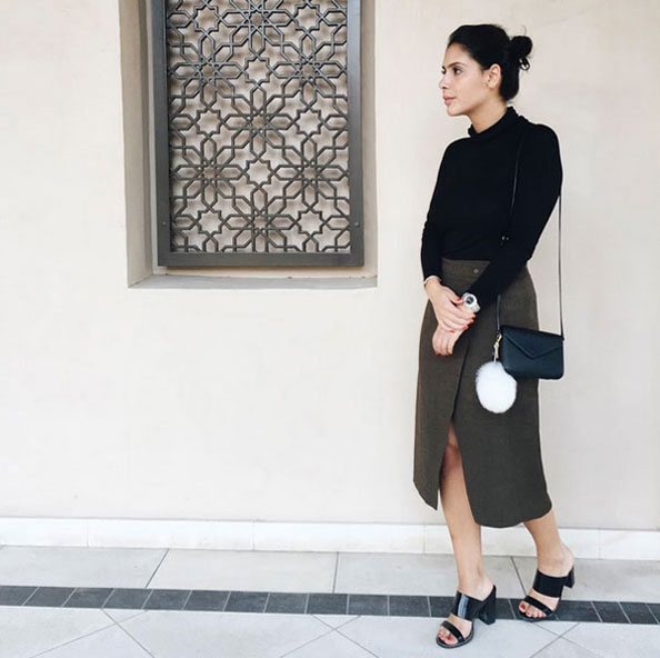 @natalyakanj wrap skirt and polo neck combo is our workwear favourite
