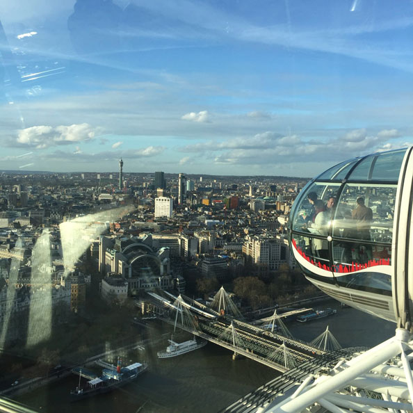 Once refuelled, first thing is first – taking in the sights and the stunning view of the city on the London Eye. 