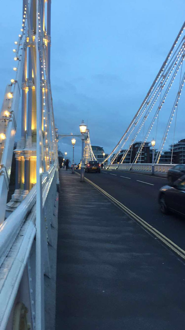 Travelling over London Bridge after a long day of fashion.