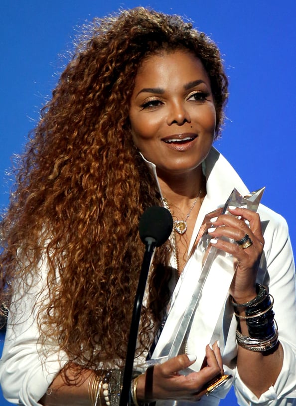 Janet Jackson at the BET awards wearing a necklace and ring from her Unbreakable collection