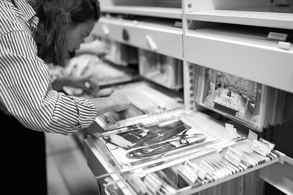 Alexa Chung checking out the Marks and Spencer archives