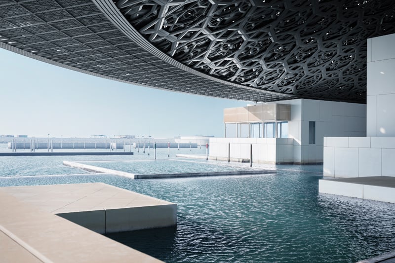 The exterior of the Louvre Abu Dhabi.