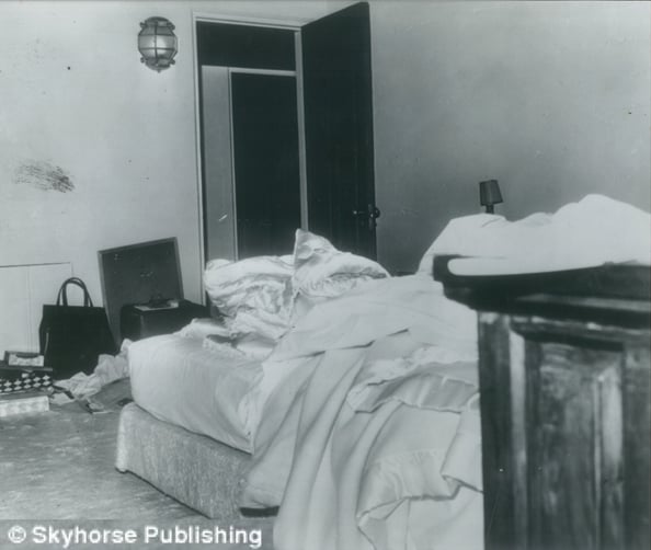 The bedroom where Monroe was found. The stain on the wall was airbrushed out of the images sent to the press