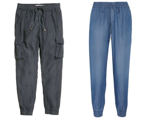 Left to Right: Grey trousers Dhs149 H&M; Blue trousers Dhs852 Splendid at net-a-porter.com