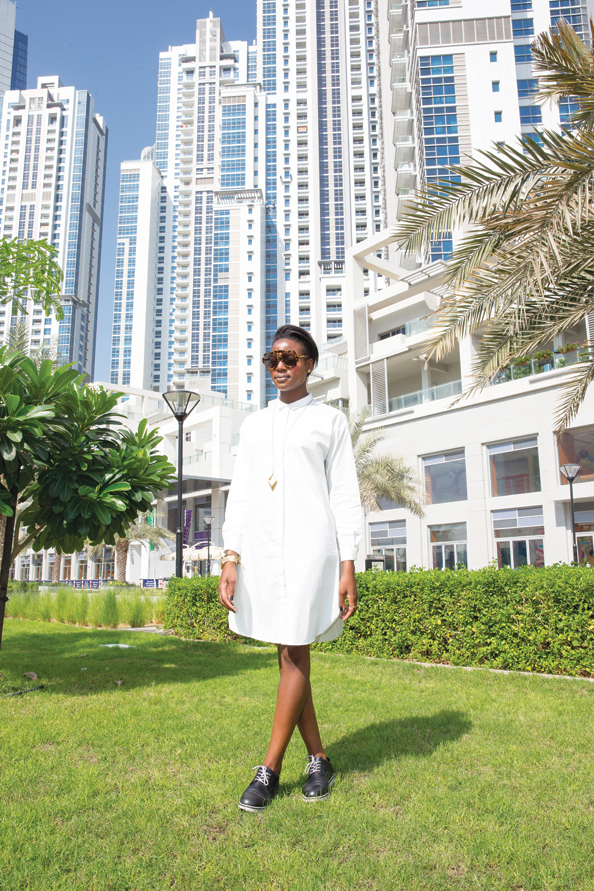 Shirt dress, shoes, sunglasses and necklace, Remi's own 