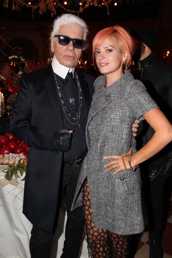 Karl Lagerfeld with Lilly Allen at the Chanel Metiers d'Art Collection in Salzburg