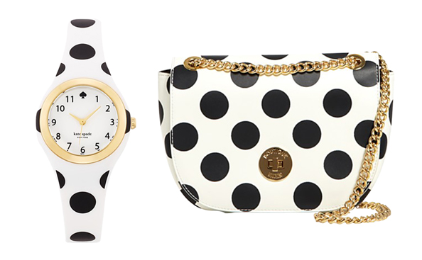 (L-R) New York Polka Dot Rumsey watch from Kate Spade, Dhs500, 1bloomingdales.com and Boutique Moschino Shoulder Bag from Bloomingdale’s Exclusive Polka Dot, Dhs1720, 1bloomingdales.com 