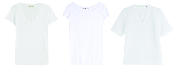 (L-R) Cotton T-shirt from American Vintage, Dhs204, stylebop.com. Narda Cotton T-shirt from Acne Studios, Dhs500, mytheresa.com. Structured Cotton T-shirt from Victoria Beckham, Dhs952, stylebop.com