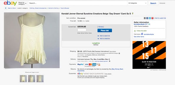 Kendall Jenner Auctions Her Clothes On eBay 