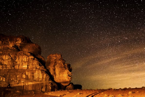 Starry sky on desert of Wadi Rum