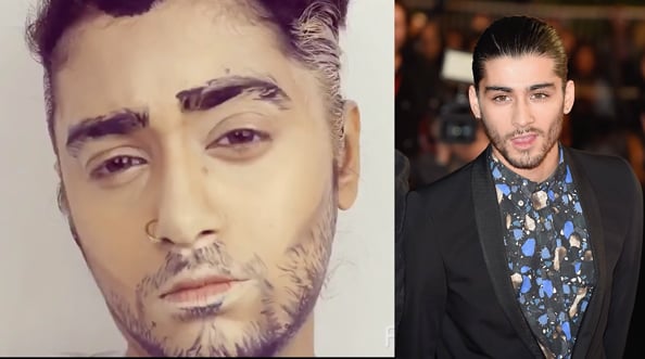 Alice Goveas on the left in her Zayn Malik makeover, and the real deal on the right