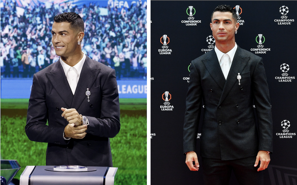 Cristiano Ronaldo wears Messika at the UEFA CHAMPIONS LEAGUE 2024/2025 GROUP STAGE DRAW